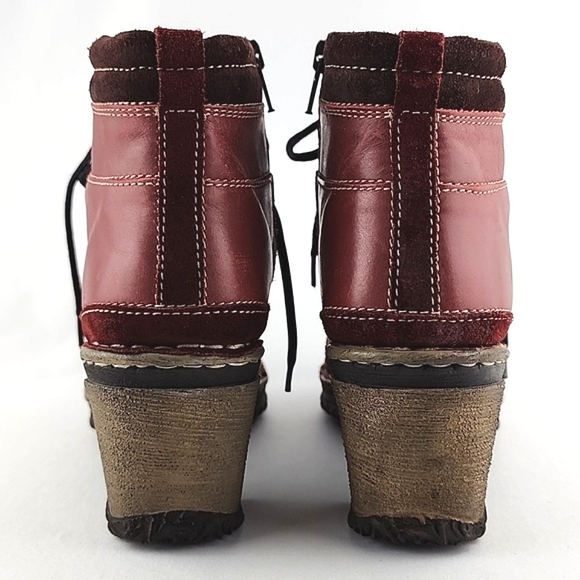 Josef Seibel Kingfisher Red Wine Leather Lace Up Ankle Boots Faux Fur Size 39 - Picture 6 of 16